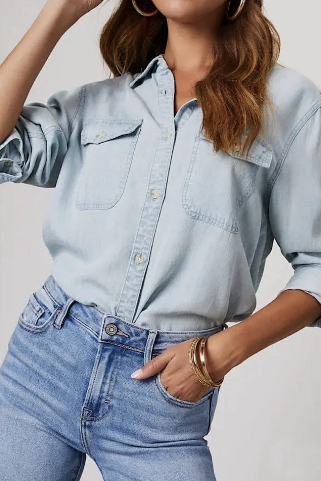light blue dress shirt with jeans Light Blue Washed Denim Shirt
