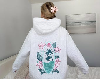 Pearl Grey Surfing the Waves Embroider Hoodie - by Sunkissed Coconut®