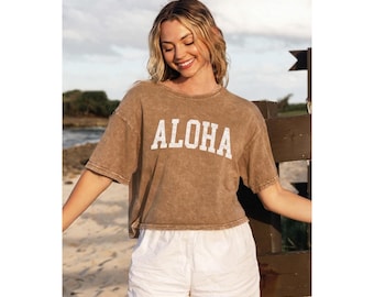 Top corto Aloha con estampado mineral (color tostado) - Estilo vintage