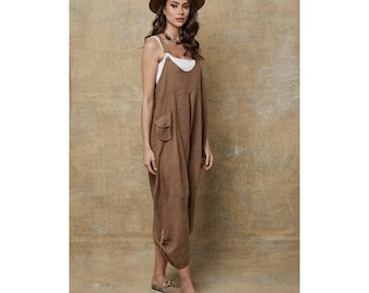 100% Linen Jumpsuit (Camel color)