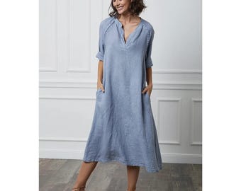 Short Sleeve Button Down Linen Long Dress - by Venti6 (camel Color) - Etsy