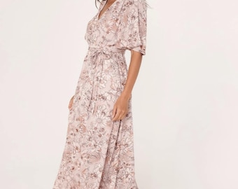 flutter sleeve asymmetrical floral maxi dress Flutter Sleeve Asymmetrical Floral Maxi Dress