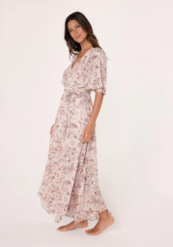 Floral Flutter Sleeve Asymmetrical Maxi Dress - by Lovestitch
