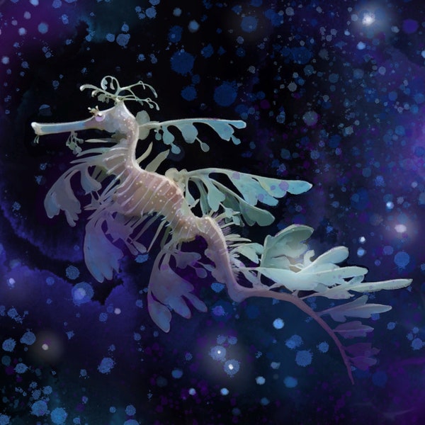 Leafy Seadragon Surfing The Multiverse - Original Art Prints by Thomas Little