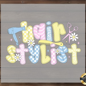 Hair Stylist DTF Transfer, Cute Pastel Hair Tools Letter Design, Ready to Press Salon Shirt for Hairstylist or Cosmetology Lovers