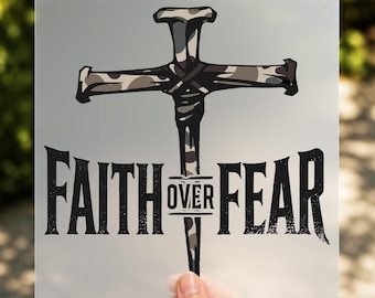 Faith Over Fear DTF Transfer, Rustic Military Christian Cross Ready To Press