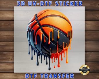 Dripping Basketball DTF Transfer: Orange and Black Sports Game Print