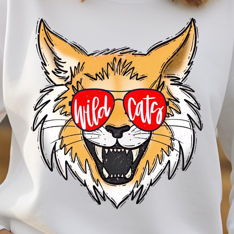 Wildcats Mascot DTF Transfer Leopard Head Bow Team Spirit Iron On Ready To Press Red