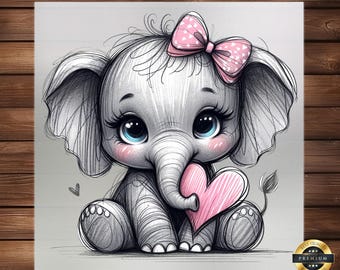 Baby Elephant Valentine's Day DTF Transfer: Romantic Iron-On Decal