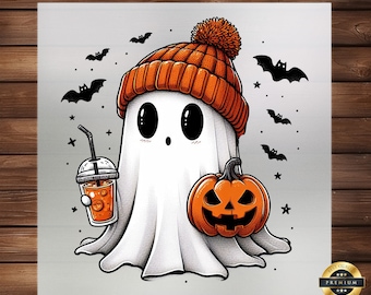 Cute Ghost DTF Transfer, Halloween Apparel Design, Ready to Press