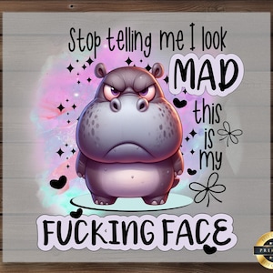 Angry Hippo DTF Transfer, Funny Animal Cartoon Print, Ready to Press, DIY Grumpy Shirt, Sassy Hippo Art, Playful Sarcastic Design