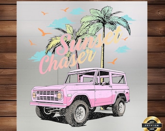 Sunset Chaser Grunge DTF Transfer: Vintage Retro Apparel