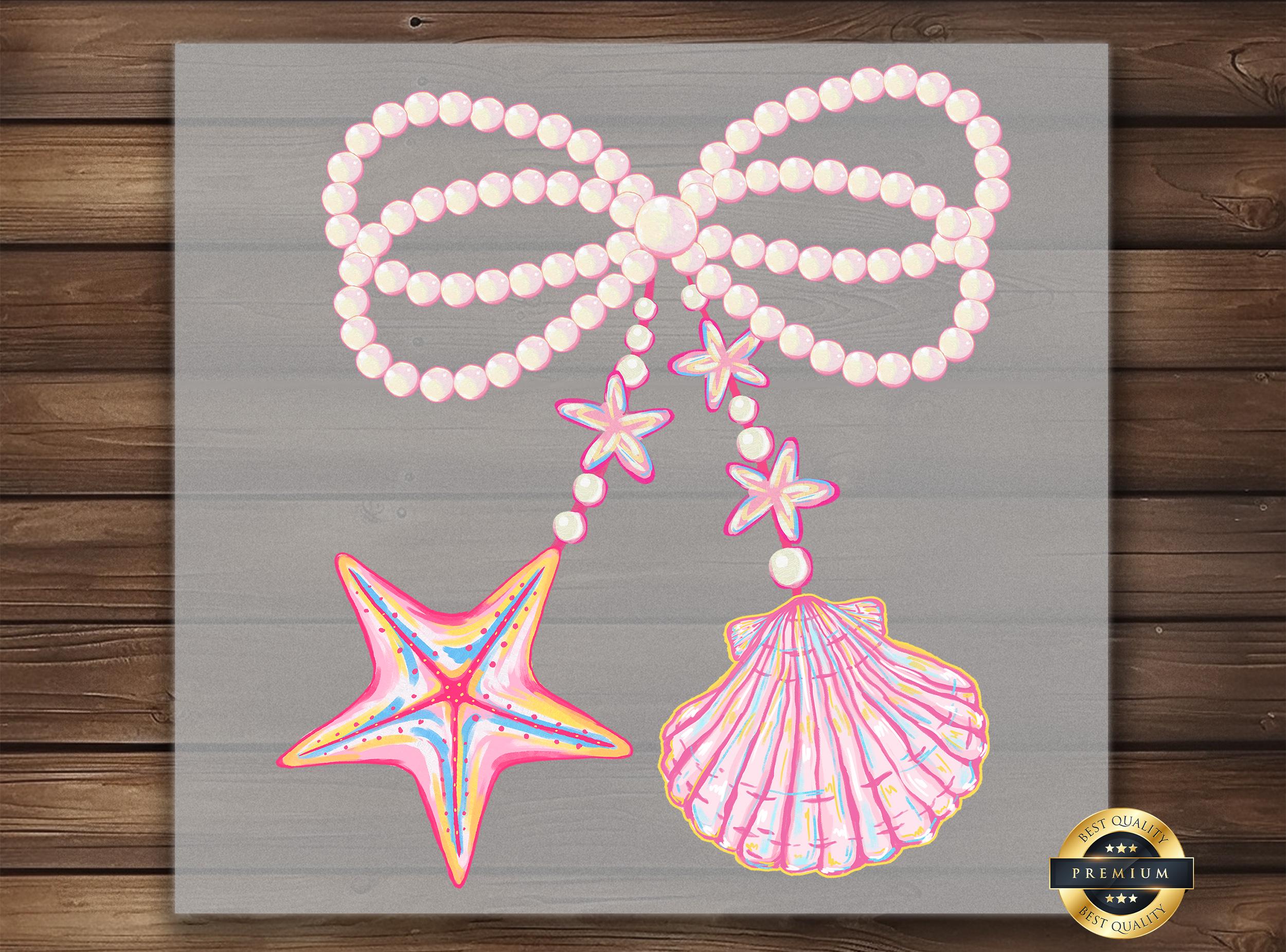 Coquette Pearl Bow DTF Transfer: Starfish & Shell Graphic - Etsy