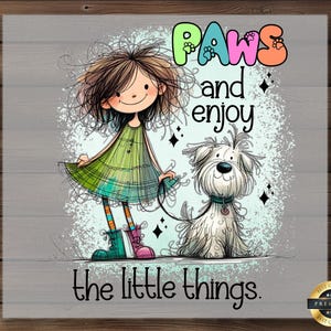 Cute Girl DTF Transfer, Dog Lover Cartoon Print, Ready to Press, DIY Wholesome Shirt, Inspirational Pet Art, Adorable Puppy Design