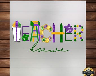 Mardi Gras Teacher Krewe DTF Transfer: Classroom Celebration