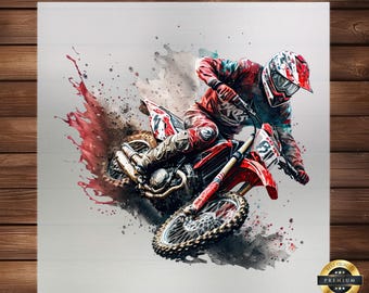 Watercolor Red Motocross Bike DTF Transfer: Dynamic Sports Apparel