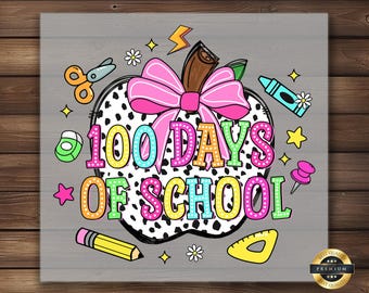 100 Days of School DTF Transfer: Apple & Pink Bow Design
