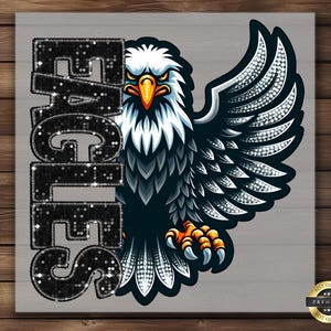 Eagles DTF Transfer, Faux Rhinestone Iron-On, Ready to Press for DIY Apparel, Sparkly and Bold Eagle Design, Team Spirit & Craft Enthusiasts