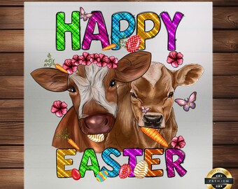 Happy Easter Day Cow DTF Transfer, Easter Cow and Eggs Design, DIY Easter Craft, Farmhouse Holiday Decor Print
