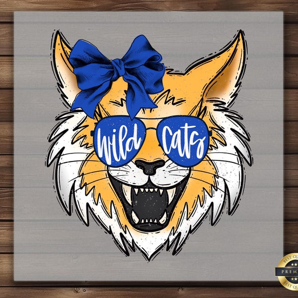 Mascota de los Wildcats, diseño transferible, cabeza de leopardo, lazo, espíritu de equipo, listo para planchar