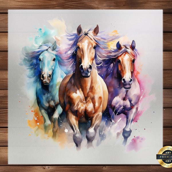 3 Horses Western Design DTF Transfer, Rustic Equestrian Art, Easy Application, Vintage-Inspired Graphics for Apparel, Ready to Press