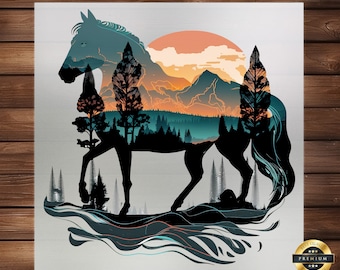 Horse Sunset DTF Transfer: Serene Equestrian Design