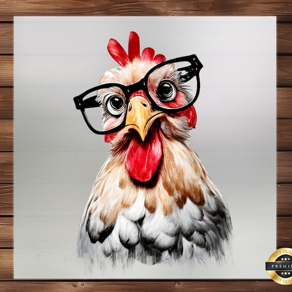 Geek Nerd Chicken DTF Transfer, Quirky & Intelligent Design, High-Quality Print, Easy Application for a Fun, Scholarly Look