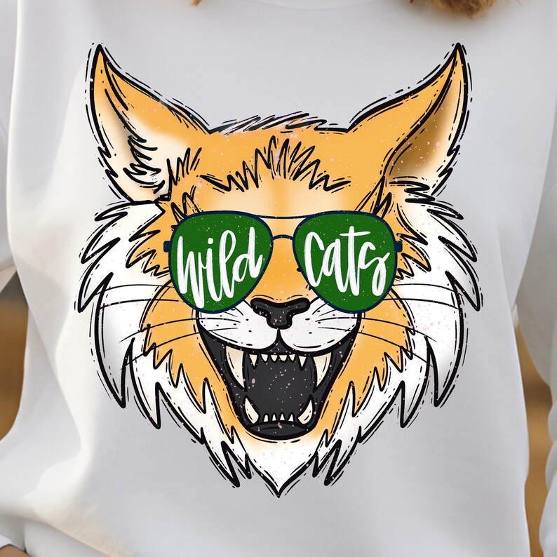 Wildcats Mascot DTF Transfer Leopard Head Bow Team Spirit Iron On Ready To Press Green