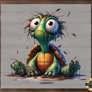 Funny Muddy Turtle DTF Transfer, Big Eye Reptile Shirt Design, Ready to Press Dirty but Cute Cartoon Animal Print for DIY Lovers
