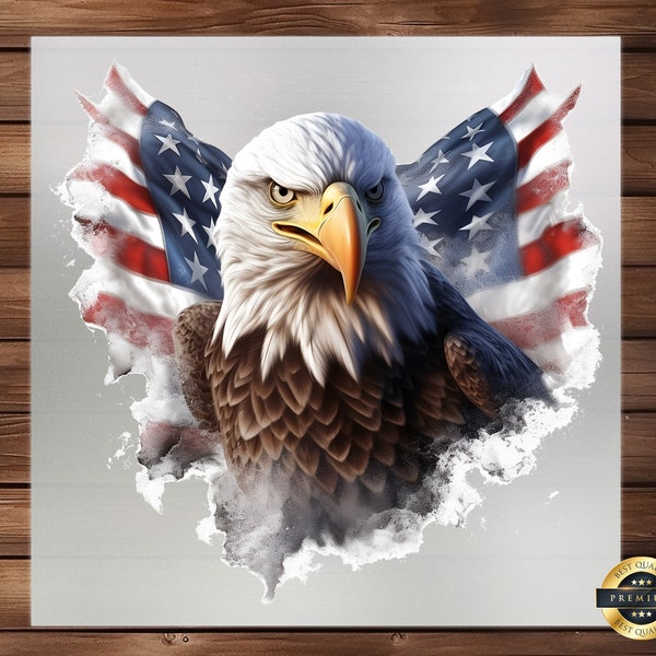 Eagle and USA Flag DTF Transfer - Patriotic Bald Eagle Iron-On Accent for Clothing, Bags, and Accessories - Show Your American Pride