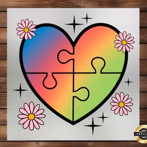 Autism Mama Heart DTF Transfer: Awareness Puzzle Design