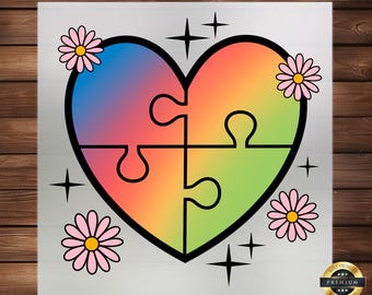 Autism Mama Heart DTF Transfer: Awareness Puzzle Design