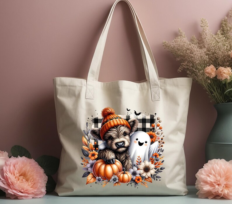 Fall Highland Cow Ghost DTF Transfer, Cute Halloween Ready To Press Iron On image 6