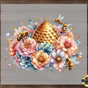 Realistic Bee DTF Transfer, Vibrant Honeybee on Multicolor Blooms, Ready to Press Iron-On for Nature Lovers and Spring Decor