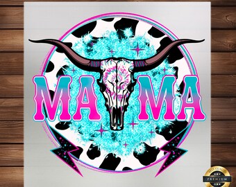 Western Mama Cow Skull DTF Transfer: Rustic Cowgirl Design