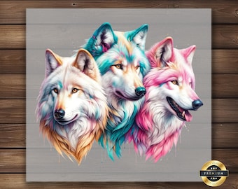 Colorful Wolf Trio DTF Transfer: Iron-On Shirt Design