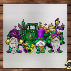 Mardi Gras Truck DTF Transfer: Festive Carnival Gnomes
