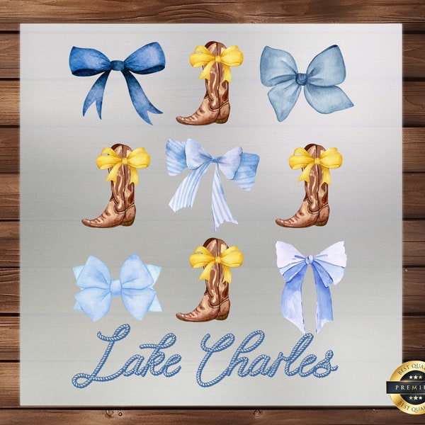 Lake Charles Bow Boots DTF Transfer, Cajun Country Style, High-Quality, Easy to Apply, Perfect for Celebrating Louisiana Charm