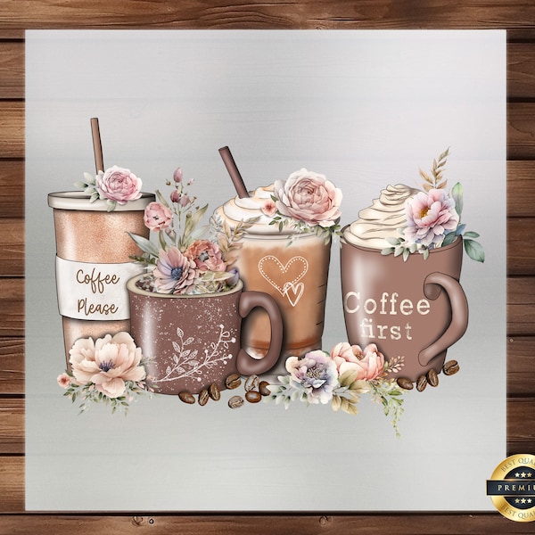 Spring Flower Coffee Cup DTF Transfer: Seasonal Drinkware Design