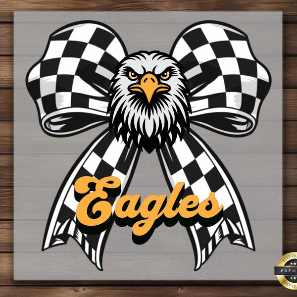 Calcomanía termoadhesiva Eagles Coquette Bow DTF: Calcomanía para planchar con el logo de la escuela