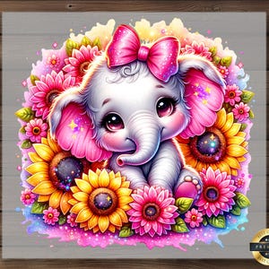 Cute Elephant DTF Transfer, Sunflower Baby Animal Print, Ready to Press, DIY Kids Shirt, Cartoon Style, Easy Iron On Apparel