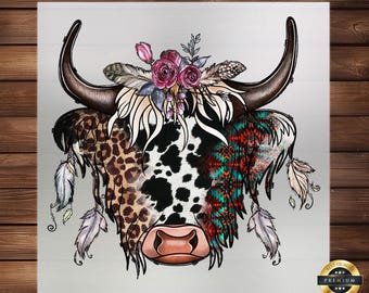 Western Highland Cow DTF Transfer: Rustic Iron-On Design
