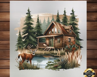 Whitetail Deer DTF Transfer: Rustic Hunting Lodge Apparel Graphic