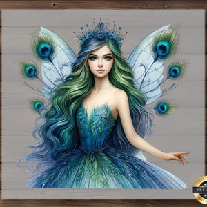 Peacock Fairy DTF Transfer: Elegant Fantasy Art Print for Shirts