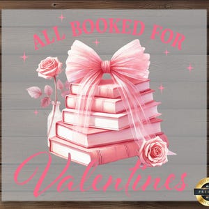 Pink Books Valentine DTF Transfer, Heart Bow and Roses Iron-on Design ...