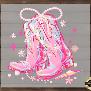 Pink Cowgirl Boots DTF Transfer: Western Graphic Tee Design