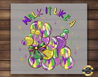 Diseño de perro globo de Mardi Gras DTF: Arte para camisetas de desfiles de carnaval