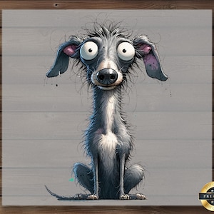 Crazy Dog DTF Transfer, Fluffy Scruffy Dog Big Eyes Cartoon Art, Ready to Press Funny Pet Shirt Design for Dog Lovers