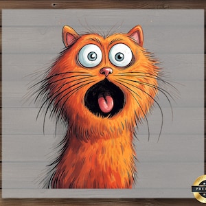 Shocked Orange Cat DTF Transfer, Funny Big Eyed Kitty Shirt Design, Ready to Press Cartoon Style Pet Shirt for Cat Lovers DIY