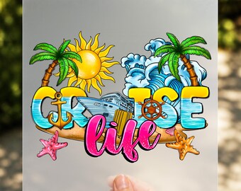 Cruise Life DTF Transfer, Tropical Beach Travel Vacation Ready to Press